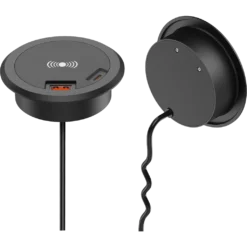15W Black Wireless Charger with Dual USB Ports