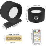 Black Round Dimmable CCT Wall Sconce Light With Remote – view 2