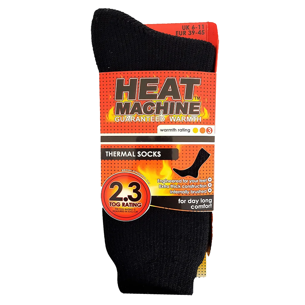 Heat Machine Men’s Tog 2.3 Thermal Socks Size 6-11 – Black
