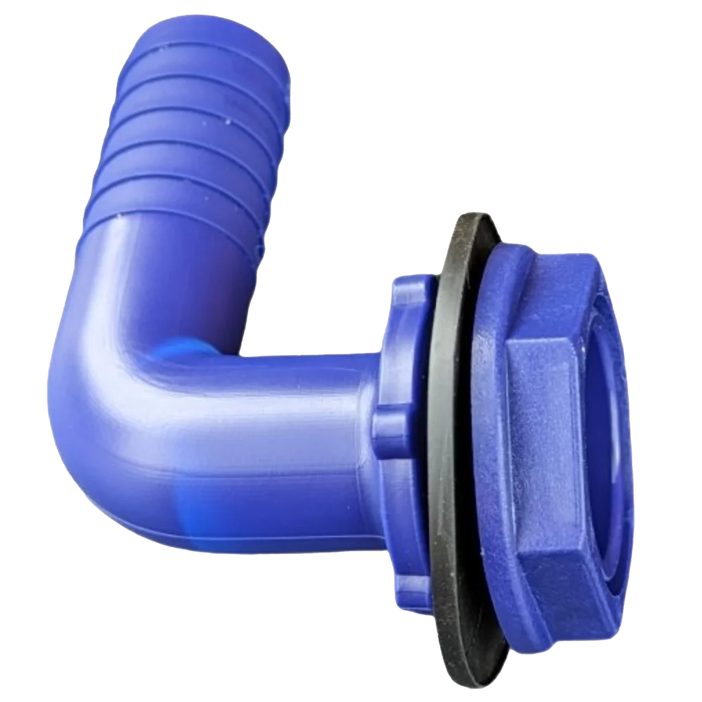 DLS 20mm Angled Connector (3/4″ B.S.P) Blue c/w Nut & Washer
