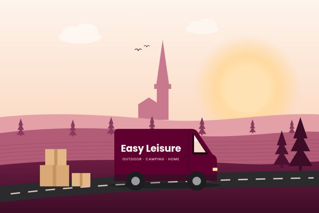Illustrated Easy Leisure van driving through the Lincolnshire countryside
