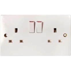 Square Edged Double Switched Socket White