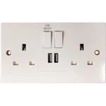 Square Edged Double Switched Socket with 2 x USB Ports White