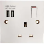 Square Edged Single Switched Socket With 2 x USB Ports White