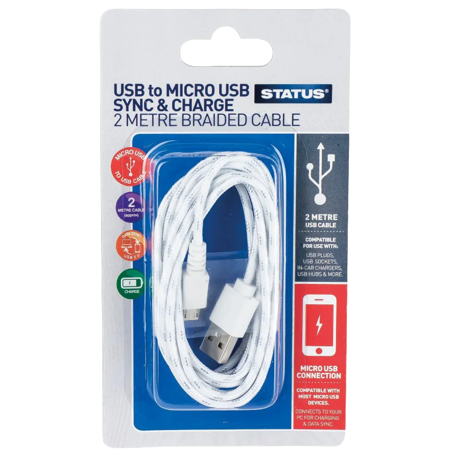 Status Micro USB 2M Braided Charging Cable (6 per box)